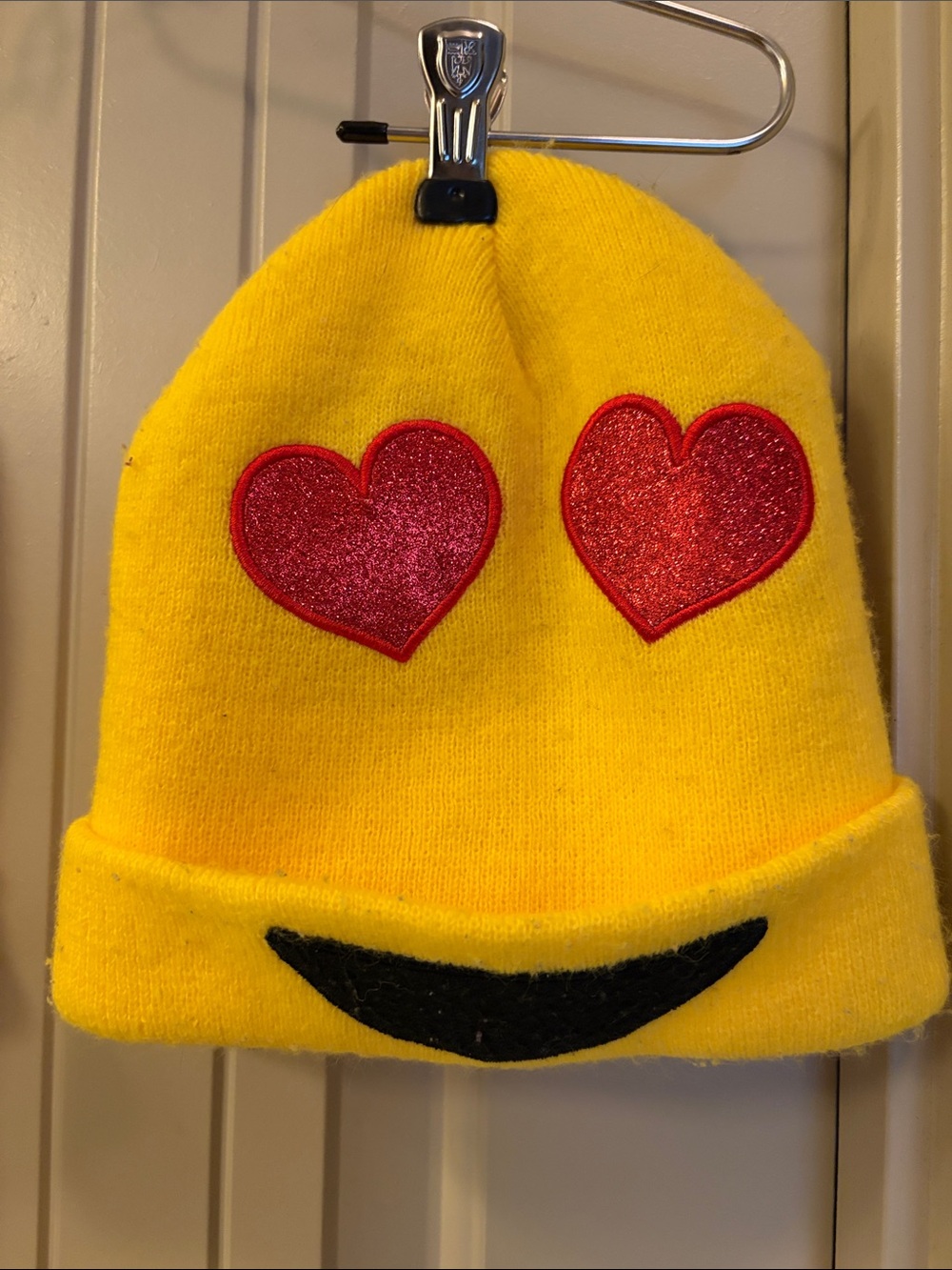 Emoji Kids Knit Beanie with Red Heart-Eye Appliqués